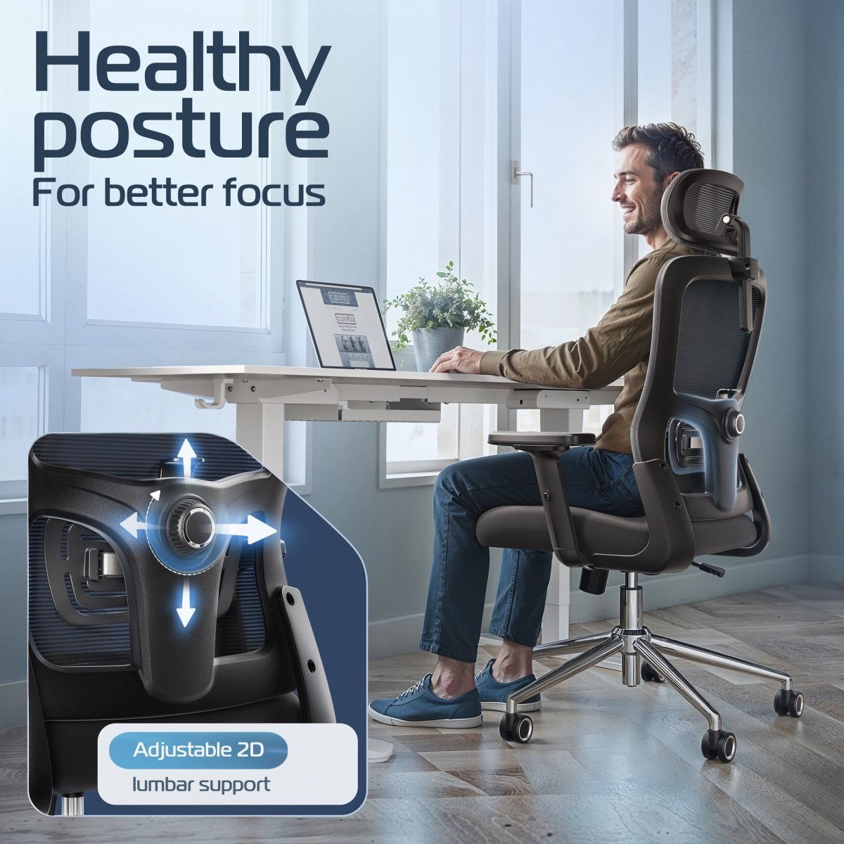 CLOUVOU BrightSeat – Ergonomischer Bürostuhl "Preiswerter Homeoffice - Stuhl" (UK) - Clouvou Schwarz