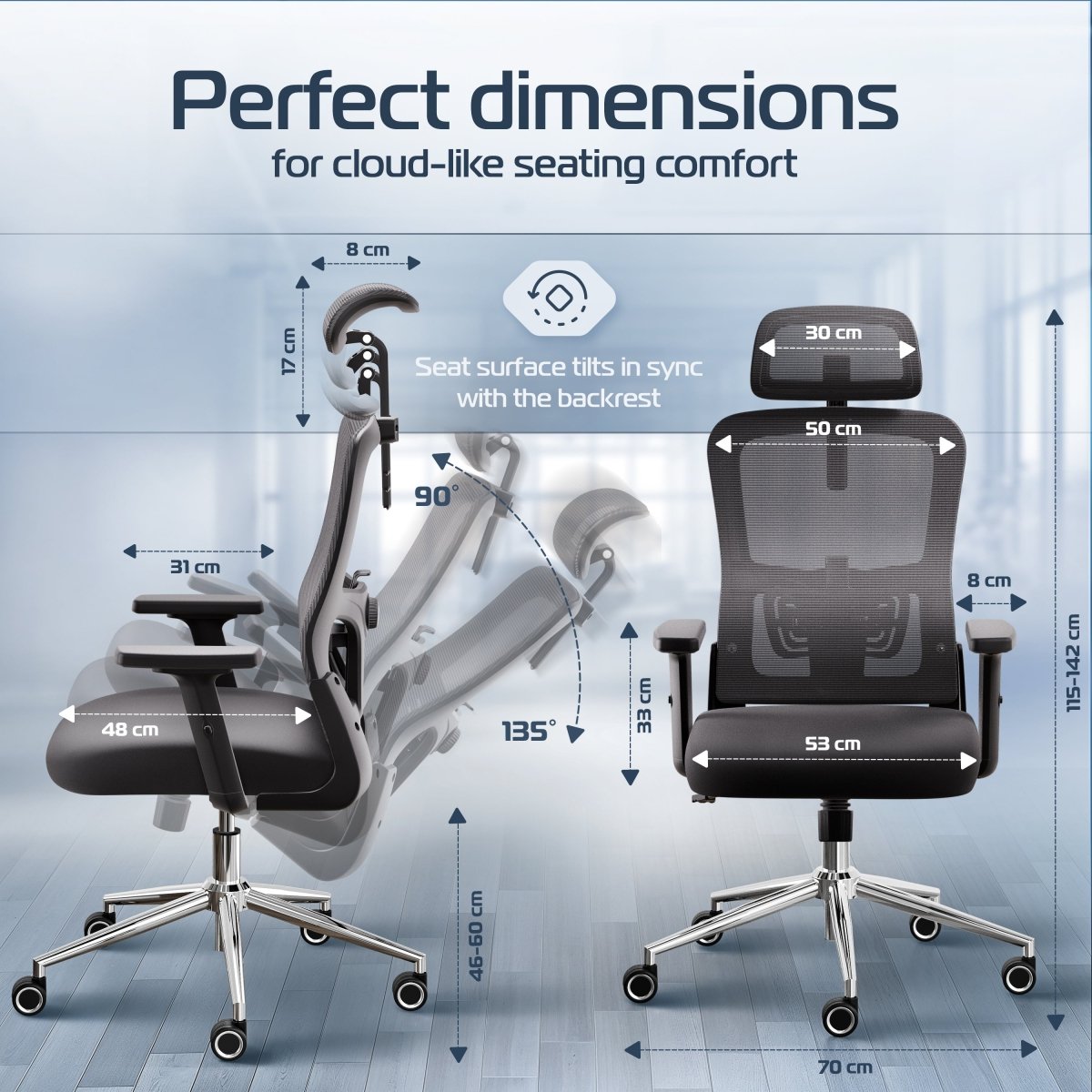 CLOUVOU BrightSeat – Ergonomischer Bürostuhl "Preiswerter Homeoffice - Stuhl" (UK) - Clouvou Schwarz