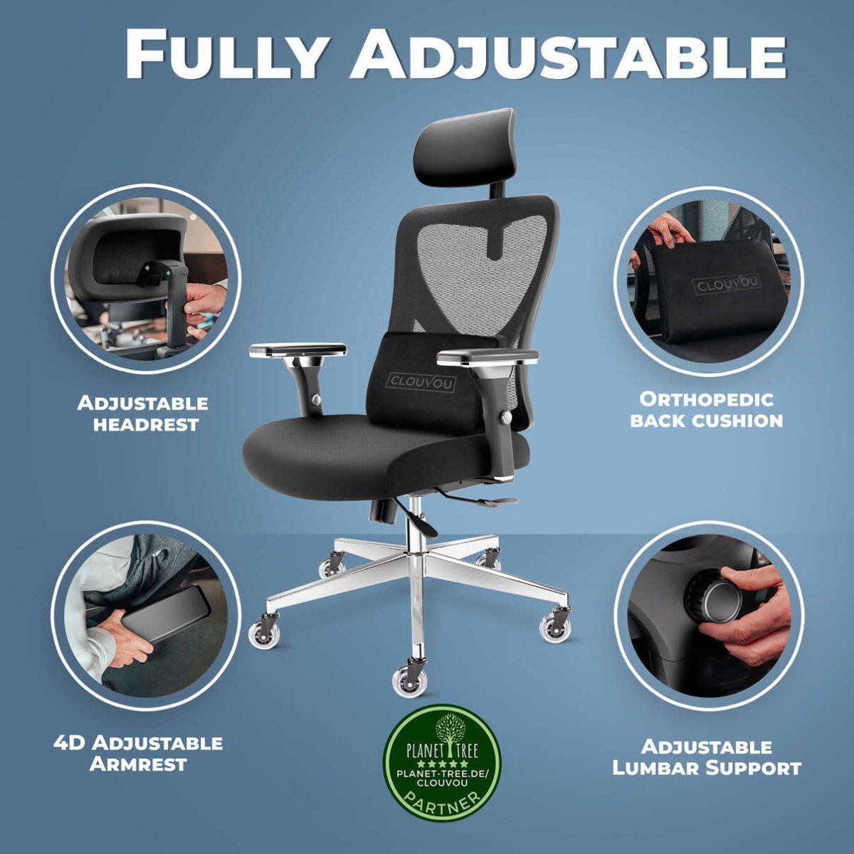 CLOUVOU CleverSeat - Best selling ergonomic office chair - Clouvou Schwarz