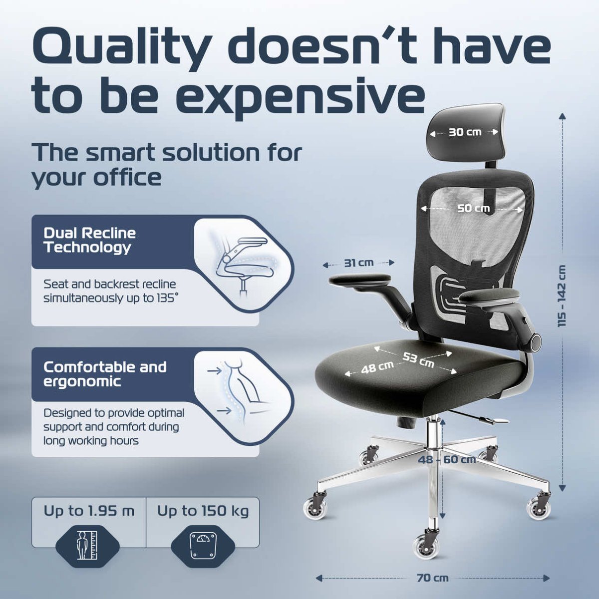 CLOUVOU SmartSeat – Ergonomic office chair - Clouvou Schwarz