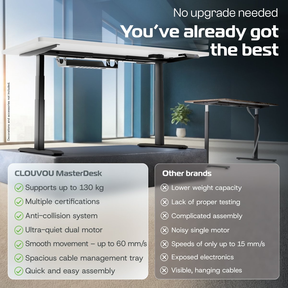 MasterDesk – Premium Height - Adjustable Standing Desk - Clouvou 160 x 80cm