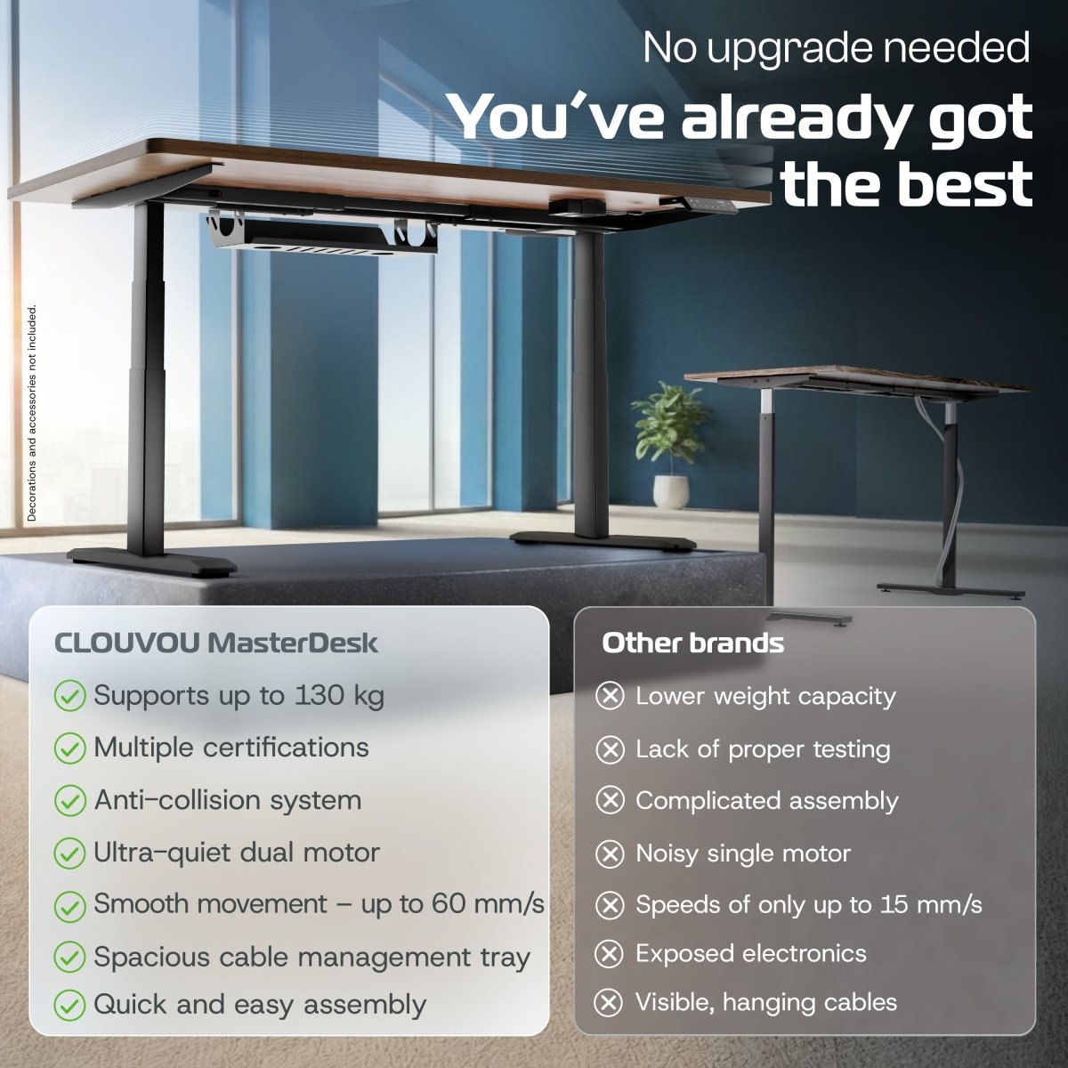 MasterDesk – Premium Height - Adjustable Standing Desk - Clouvou 160 x 80cm