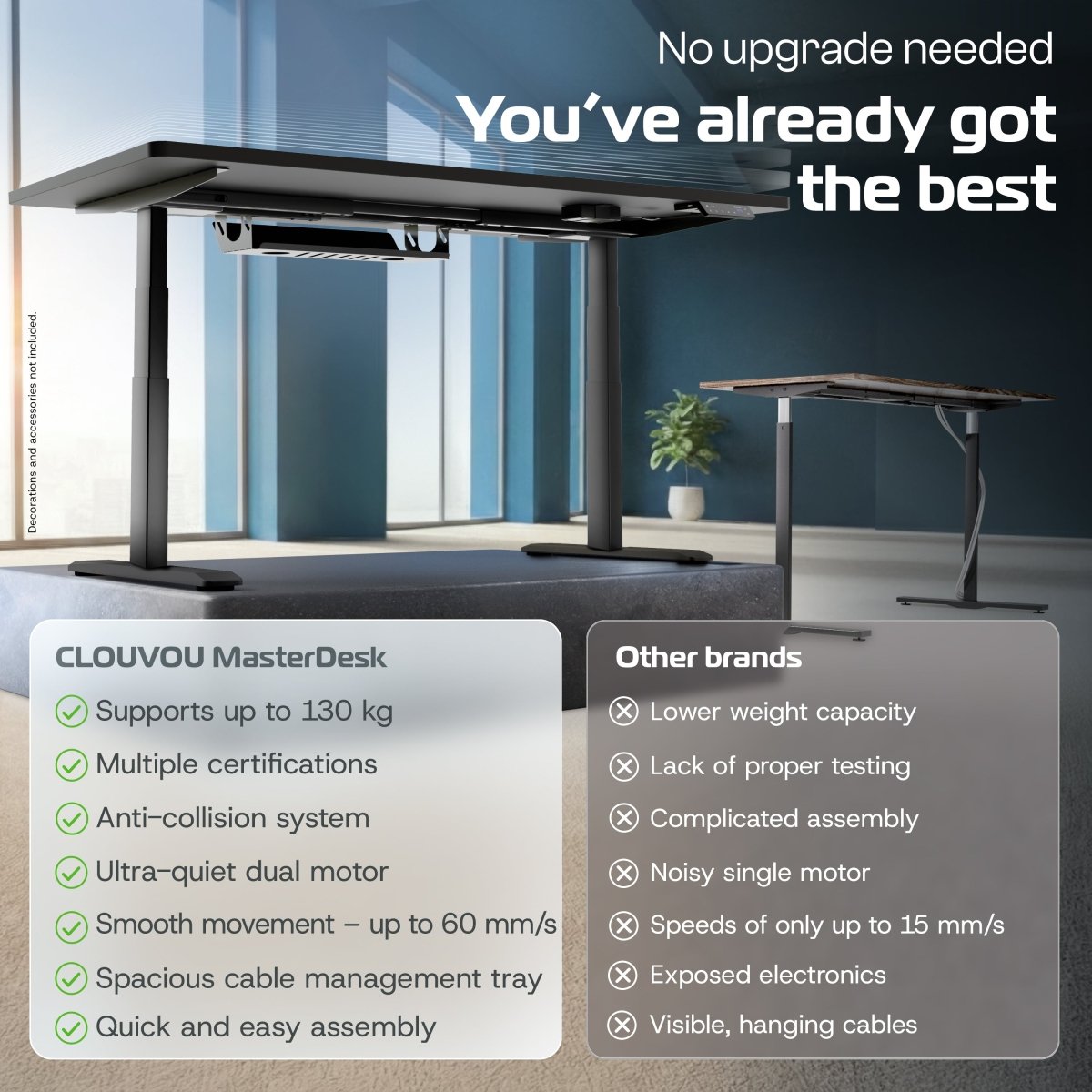 MasterDesk – Premium Height - Adjustable Standing Desk - Clouvou 160 x 80cm