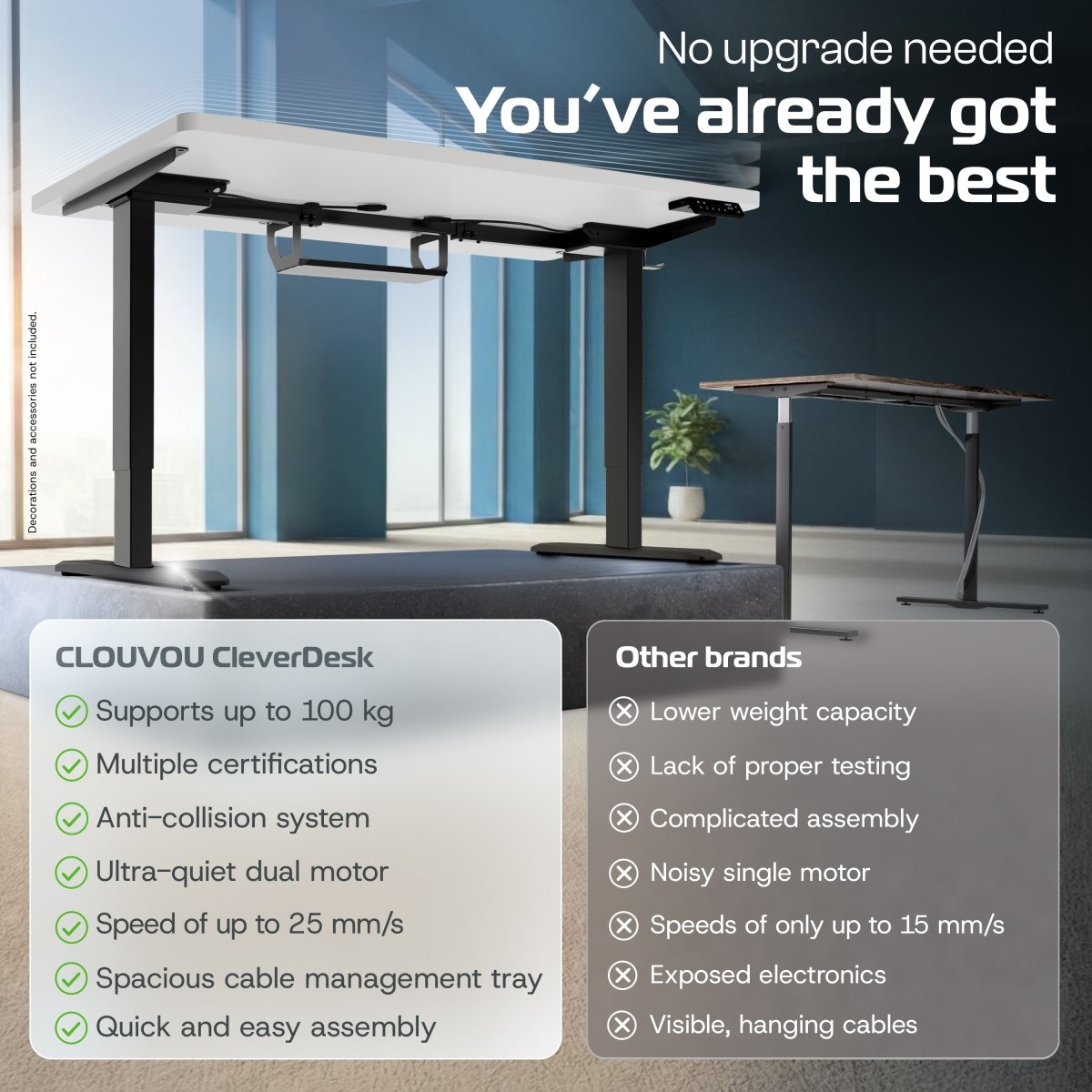 CleverDesk – Height - Adjustable Electric Standing Desk - Clouvou 160 x 80cm