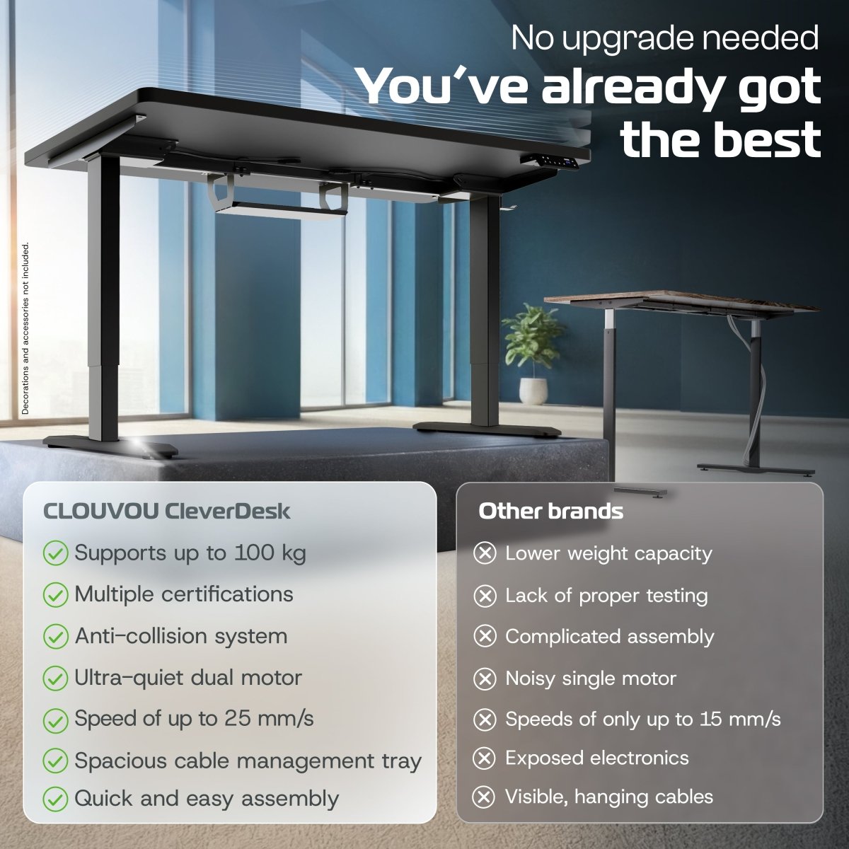 CleverDesk – Height - Adjustable Electric Standing Desk - Clouvou 160 x 80cm