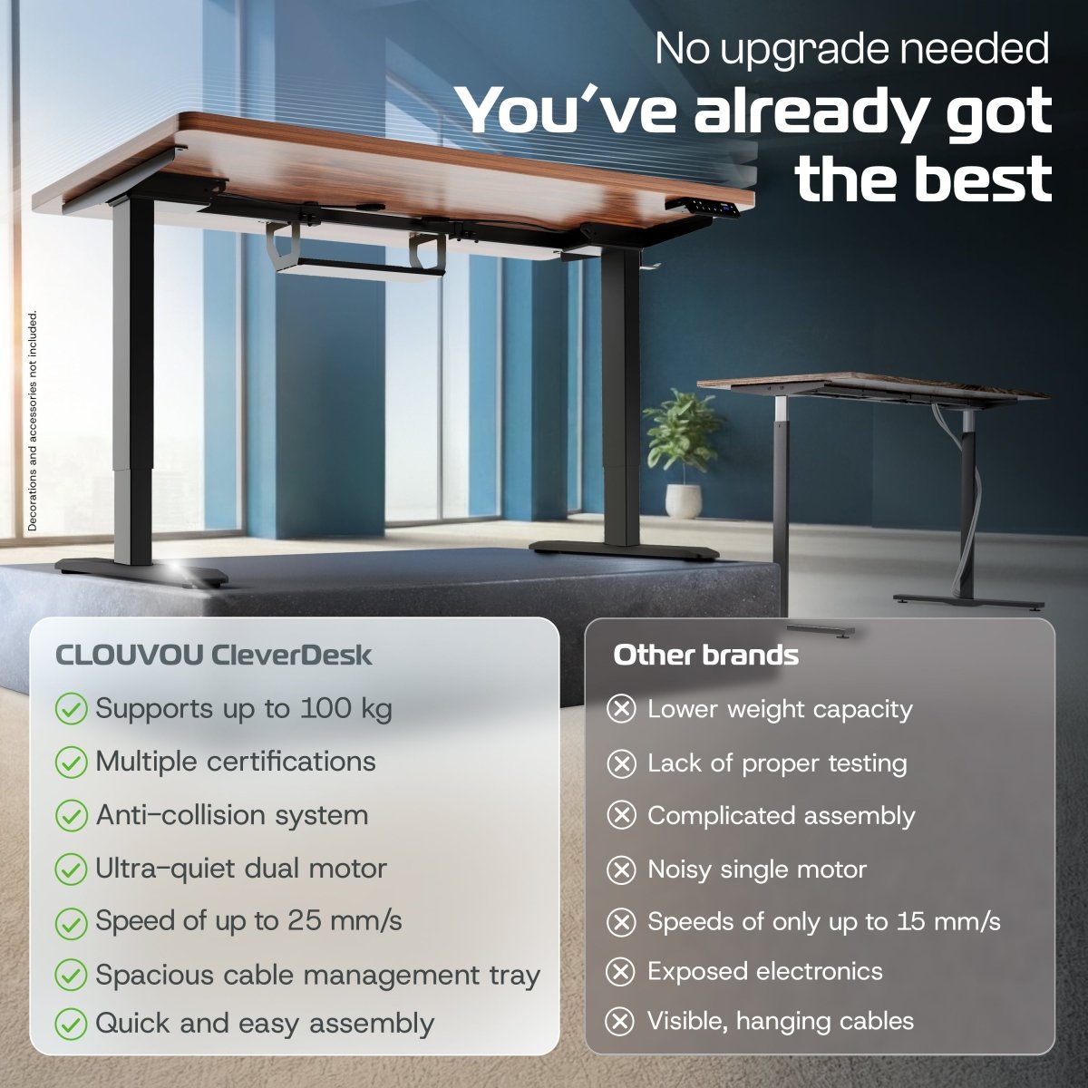 CleverDesk – Height - Adjustable Electric Standing Desk - Clouvou 160 x 80cm