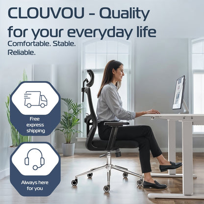 CLOUVOU BrightSeat – Ergonomischer Bürostuhl "Preiswerter Homeoffice - Stuhl" (UK) - Clouvou Schwarz